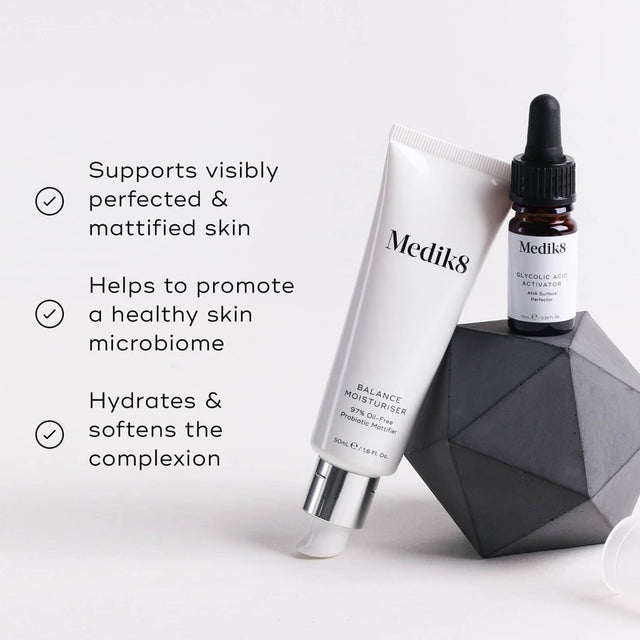 Medik8 Balance Moisturise & Glycolic Acid Activator 50ml – Mattifying Moisturiser & AHA Treatment
