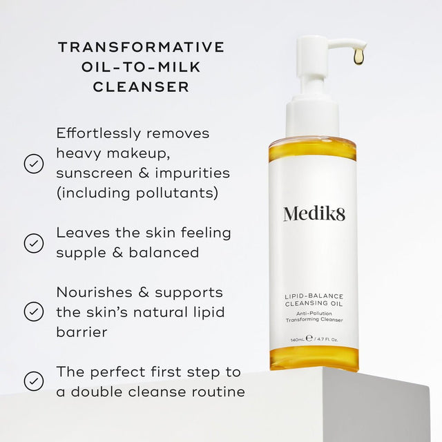 Medik8 Lipid Balance Cleansing Oil 140ml – Makeup Removing Oil-to-Milk First Cleanser