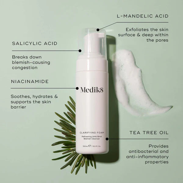 Medik8 Clarifying Foam 150ml – AHA/BHA Exfoliating Cleanser for Blemish-Prone Skin
