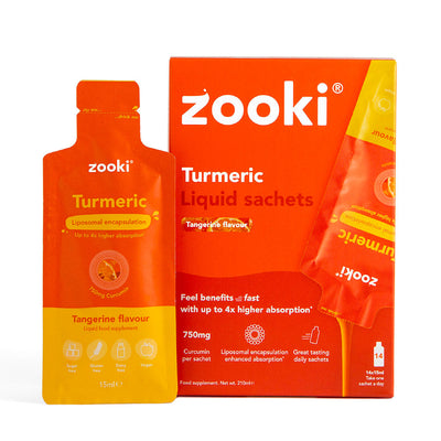 Zooki Liposomal Turmeric 750mg Curcumin Tangerine liquid sachets