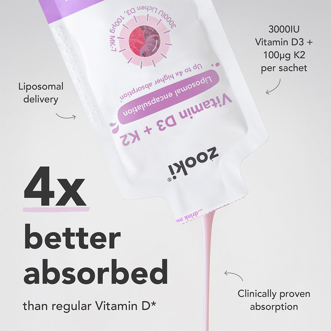 Zooki Liposomal Vitamin D3 + K2 3,000iu Mixed Berry liquid sachets