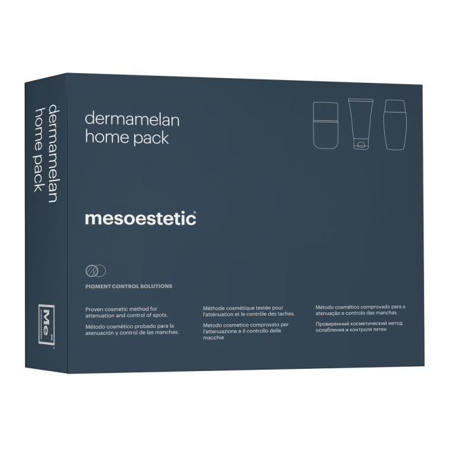 mesoestetic dermamelan home pack containing dermamelan treatment, melan recovery and mesoprotech melan 130 pigment control